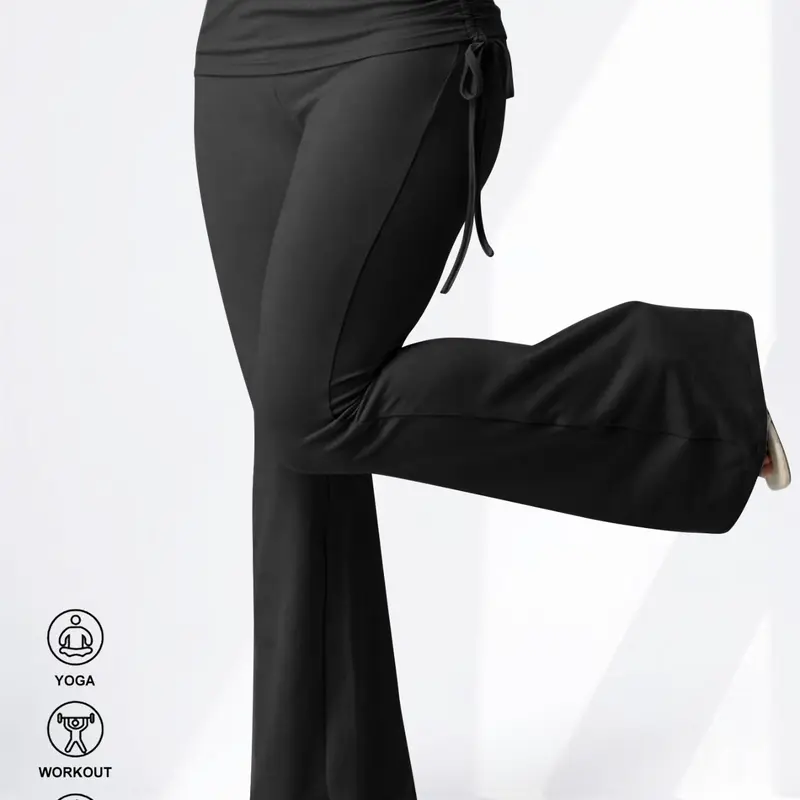 Women's Plus Size Basic Flare Pants Casual Fit Bottoms with Skirt Hem Drawstring Pleats Soft Fabric Unique Design Everyday Fashion Essential for Multiple Occasions Womenswear Trouser