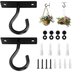 Ceiling Hooks for Hanging Plant, Hanger for Indoor and Outdoor Plant Pots Holder, Wall Hook for Planters, Flower Basket, Wind Chimes, Lanterns, Lights, Bird Feeders, Home Decor-2.5Inch 2Pack