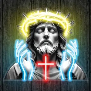 Indoor Jesus LED Decor Sign With Prayer and Holy Light, Adjustable Lighting, Cross, Jesus Neon Lights, Perfect for Bedrooms, Offices, Homes, or any Personal Space Decoration, Powered by USB tiktokshopspringglowup
