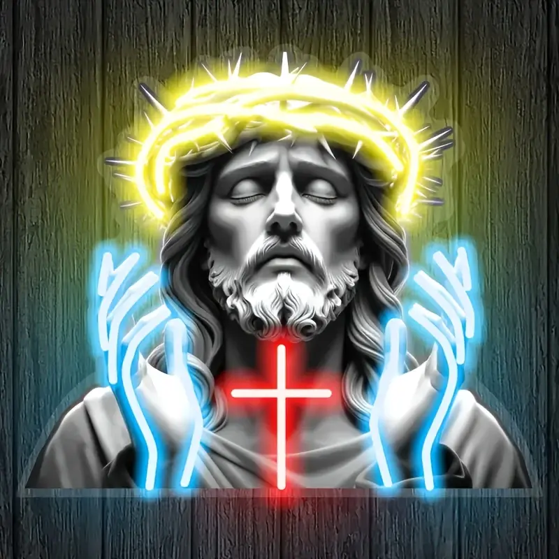 Holy Jesus Neon Sign for Wall Decoration Ornaments, USB Powered, Suitable for Living Room, Auditorium, Christmas, Bodas Adjustable Lighting Sign for Home Decoration, Religious Events, LED Lights Bedroom