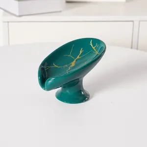 Nordic Creative Ceramic Soap Dish, Leaf Design Draining Soap Holder, Home Bathroom Soap Plate Storage Rack, Durable & Stylish
