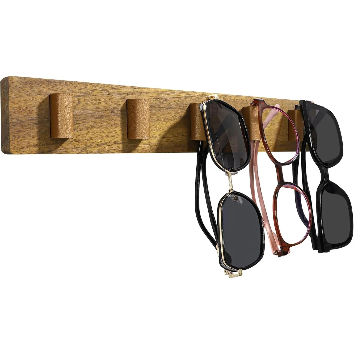 Sunglass Holder for Wall - Keep Your Eyewear Safe & Secure - Eyeglass Organizer for Multiple Glasses Display, Hanging Sunglasses Storage Stand, Reading Glasses Holder Rack - Walnut, 5 Slot