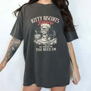 ChicCotton Retro Kitty Biscuits Bakery Comfort Colors Shirt, Funny Kitty Baking T-shirt, Cute Cat Kneading Graphic Tee, Vintage Cat Bakery Clothing