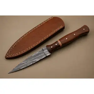 Timber Crest Damascus Steel Knife – 512 Layer Hand Forged Blade with Wood Handle & Leather Sheath