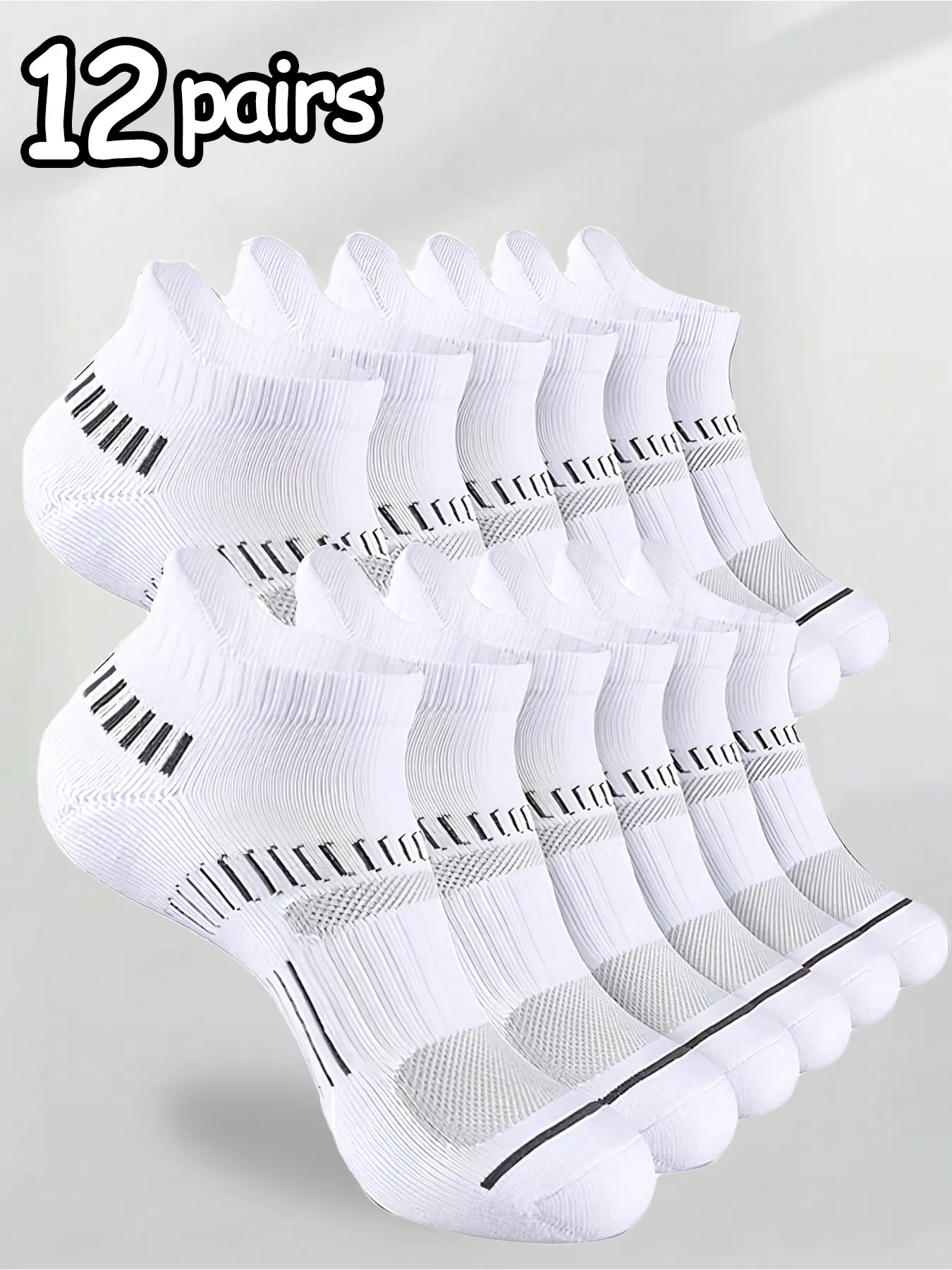 Men's Moisture-Wicking Striped Workout Socks, Active Socks, 12 Pairs Athletic Sports Crew Socks, Breathable Sweat-Absorbing Casual Wear, Comfortable Fit for Daily Use