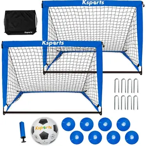 Portable Soccer Goal(s) |   Soccer Net for Backyard Training |   includes Soccer Ball, Pump, 8 Training Cones & Carry Bag for 4'x3' Bundles |   6'x4' Bundles includes Single Net & Carry Bag only