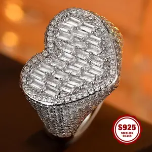 S925 sterling silver wedding ring for women, luxurious full setting, classic heart design, suitable for everyday wear, proposal, wedding.