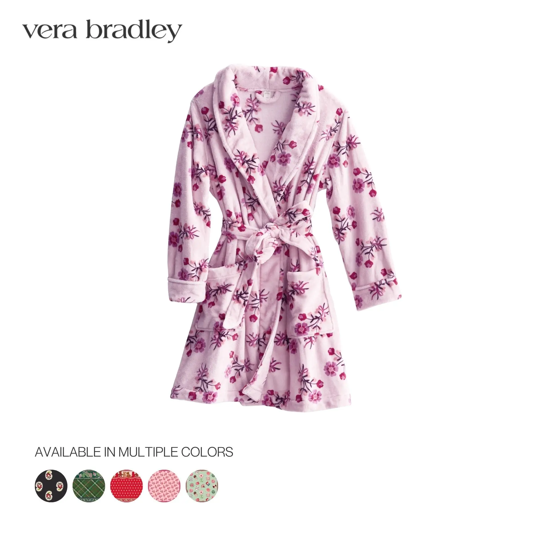 Vera Bradley Fleece Robe with Tie Waist and 2 Patch Pockets