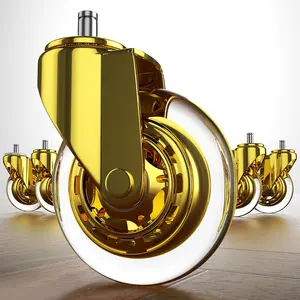 Office Chair Wheels,(Set of 5) 3'' Caster Wheels Rolling Duty Casters Safe for All Floors Including - Stem 7/16 Inch, Gold