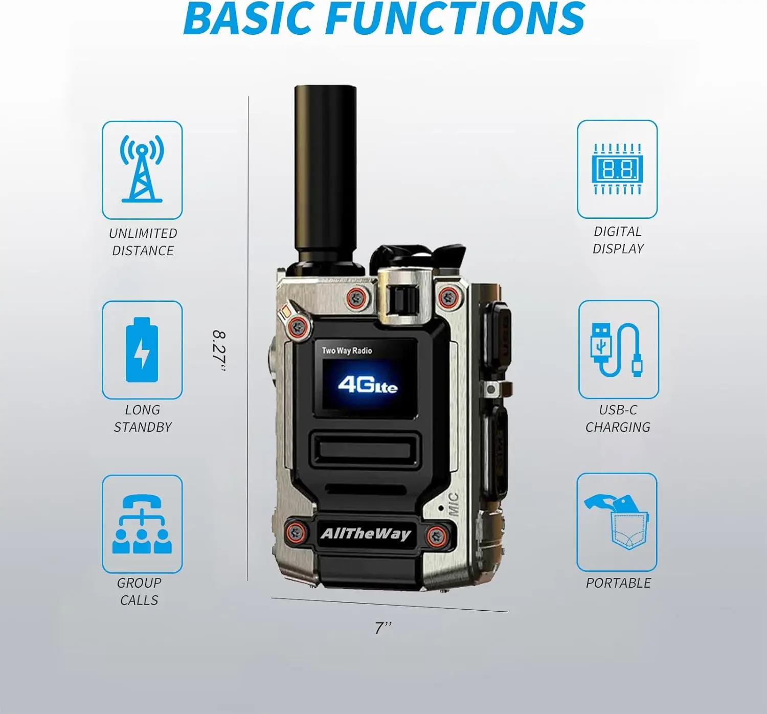 Global 4G Rechargeable Long Range Walkie Talkie Dual Portable Ham Radio Transceiver Cheer Loud, Stay Linked Soccer 2-way radio digital radio  for Camping Hiking construction site Team Comms Wireless Lavalier speaker receiver usb-c  walky talky style app s