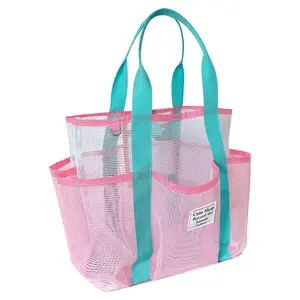 Large Mesh Beach Bag, Lightweight Swim Folding Tote Bag, Pool Boat Bag with Zipper & Extra Pockets, Sports Storage Bag for Outdoor, Travel, Durable Net Bag, Travel Essentials Bag, Waterproof Pouch, Toiletries Travel Bag, Travel Cosmetic Bags