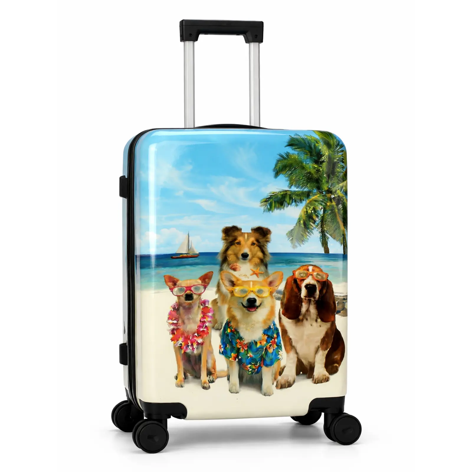 World Traveler Chariot Beach Pups Dog Lover Polycarbonate 20-Inch Hardside Expandable Spinner Carry-On Luggage with Telescopic Handle, Zip, Mesh Pocket, TSA Lock, Built-In Wheels Carry-On Luggage, Hardside Carry-On Luggage