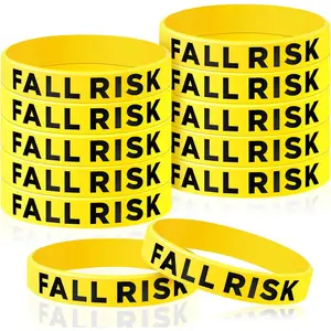 Sumind 12 Pcs Fall Risk Bracelet Emergency Alert Wristband for Elderly Patient Wristbands Fall Risk Silicone Rubber Bracelets for Men Women Old People Gifts(Yellow)