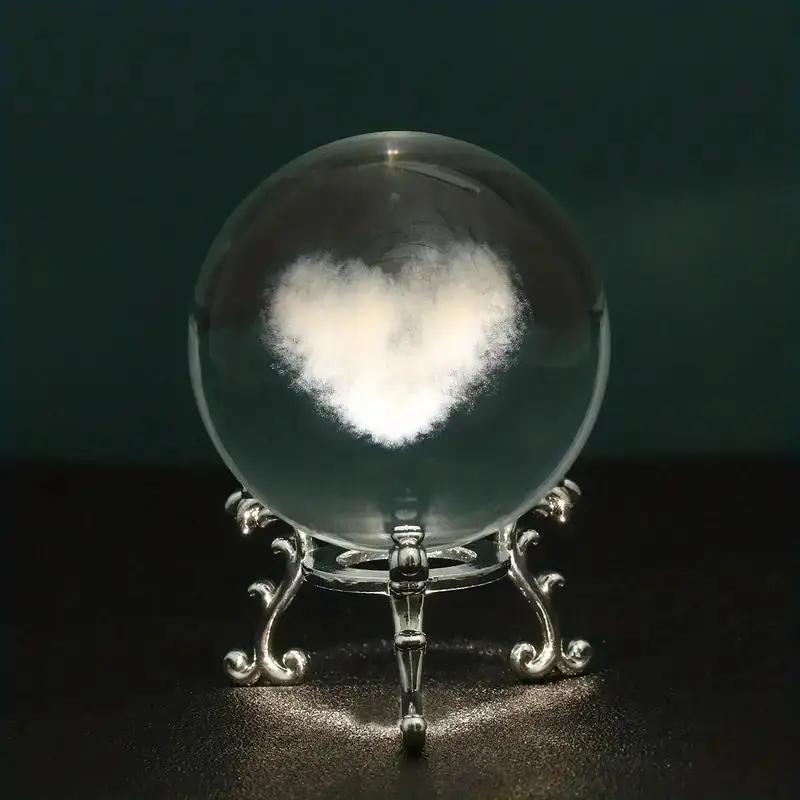 Heart Shape Cloud Decorative Glass Ball with Holder, Design Glass Crystal Ball & Holding Rack, Home Decor, Summer Gift Ideas