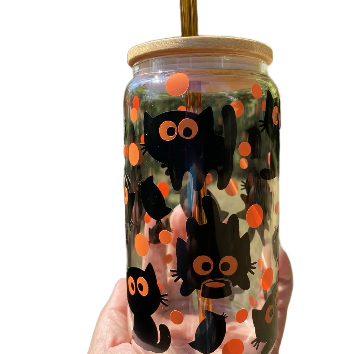 Spooky Cats libbey Glass Mug Tumbler coffee mug Coffee Cup Stylish Borosilicate Thermal Drinkware Bottles Tea cute viral unique glassware glasses with lids bow beercan Can-Shaped Drinking starterkit