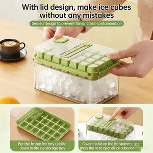 Multifunctional One-Button Press Ice Tray, Large Capacity Food Grade Silicone Ice Cube Mold, Ice Molds, Easy Release, Home Bar Accessories, Includes Scoop