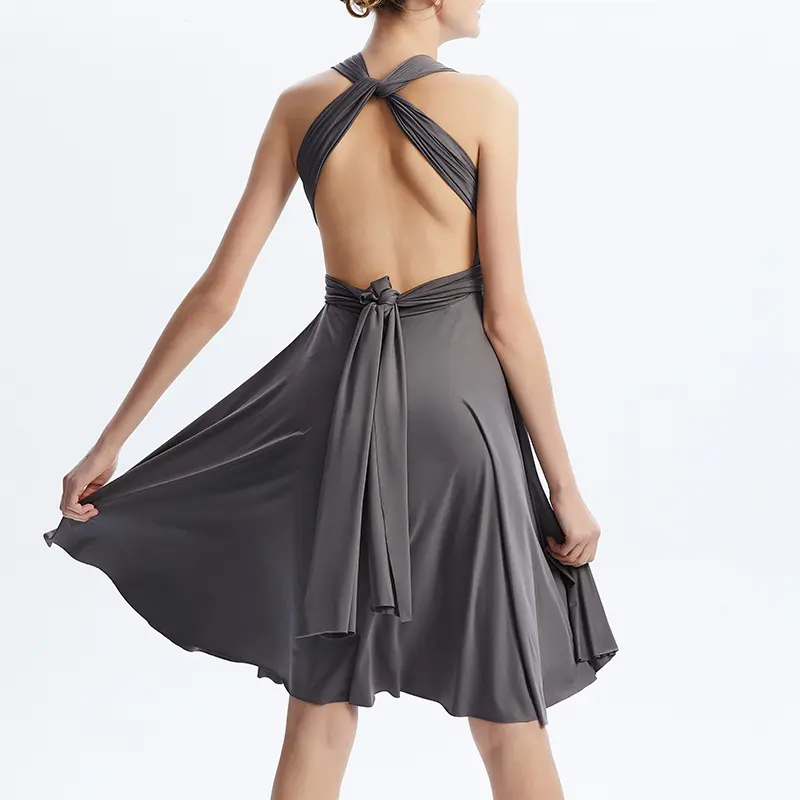 Short Infinity Dress with Bandeau, Convertible Bridesmaid Dress, Multi-Way Dress, Charcoal Grey Twist Wrap Midi Dress Short Infinity Dress with Bandeau, Convertible Bridesmaid Dress, Multi-Way Dress, Charcoal Grey Twist Wrap Midi Dress