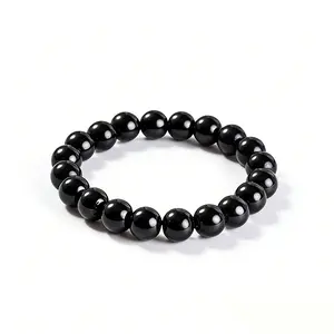 Single Circle Bracelet 6-14mm Obsidian Tourmaline Bracelet Natural Healing Crystal Beads for Positive Energy and Spiritual Balance