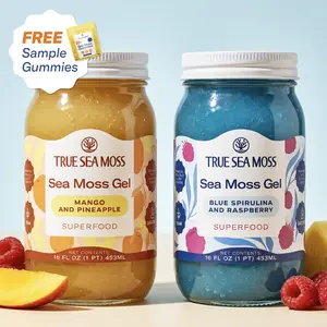 True Sea Moss 2-Bottle Bundle with Gift: Mango-Pineapple & Blue Spirulina-Raspberry – Rich in Essential Minerals & Vitamins – supports overall vitality