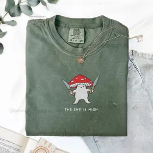 [MADE IN US] The End Is Nigh T-Shirt, Funny Mushroom With Knives Tee, Chaotic Meme Shirt, Comfort Colors T-Shirt