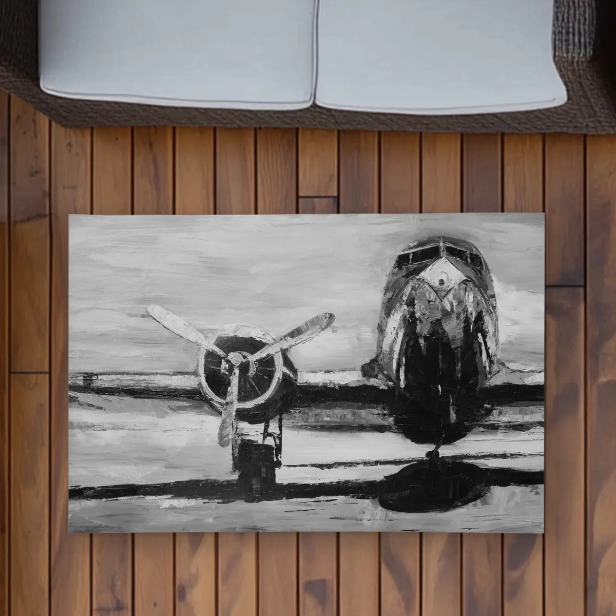 360 stand Weatherproof Industrial Rectangle Area Rug, 2x3 ft Grayscale Airplane Transportation Aviation Design, Outdoor Patio Home Decor Carpet (Airplane Rug), Artistic Rug