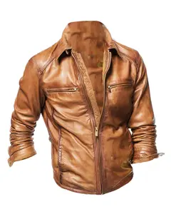 MotorCycleJackets Men’s Designer Moto Tan Brown Leather Jacket