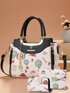 Hot Air Balloon Print Luxury Women's Bag Set, Pendant Handbag, Crossbody Mother-And-Child Bag, Commuter Versatile Three-Piece Set, Pu Leather Bag