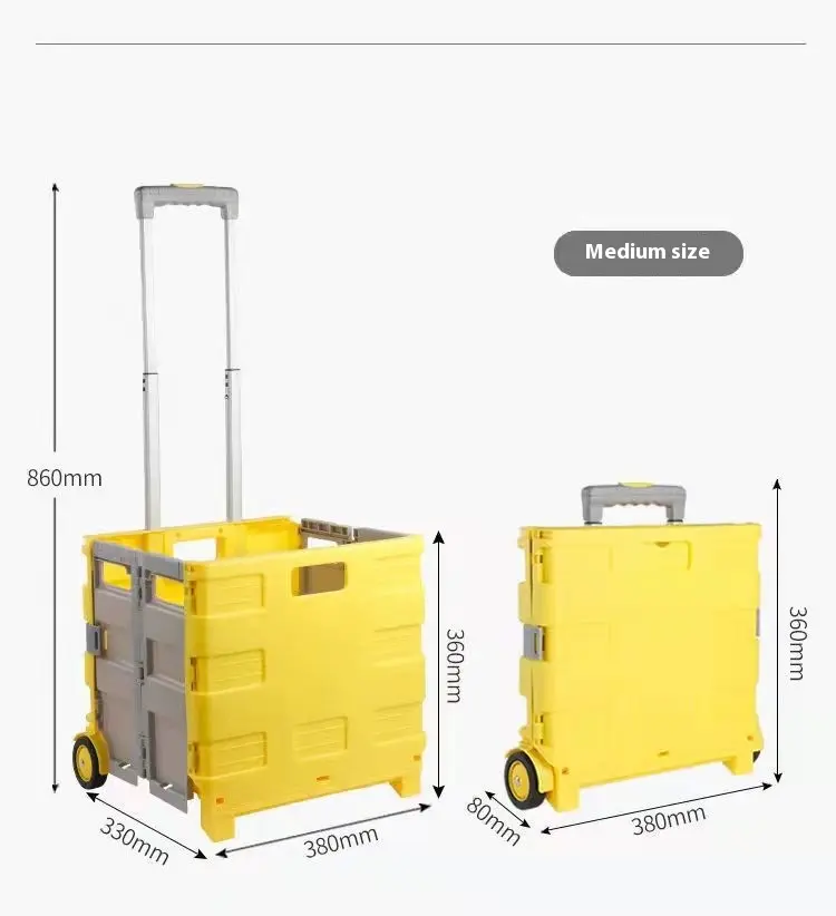 Folding Collapsible Non-Toxic Food-Grade Copolymer PP Utility Cart, 35kg Capacity, Lidless Household Lever Cart with Smooth Rolling Wheels for Grocery Shopping, Car Trunk Organization