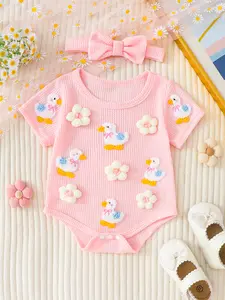Baby Girl Romper Short Sleeve knit Breathable Summer Jumpsuit Soft Infant Crawling Clothes
