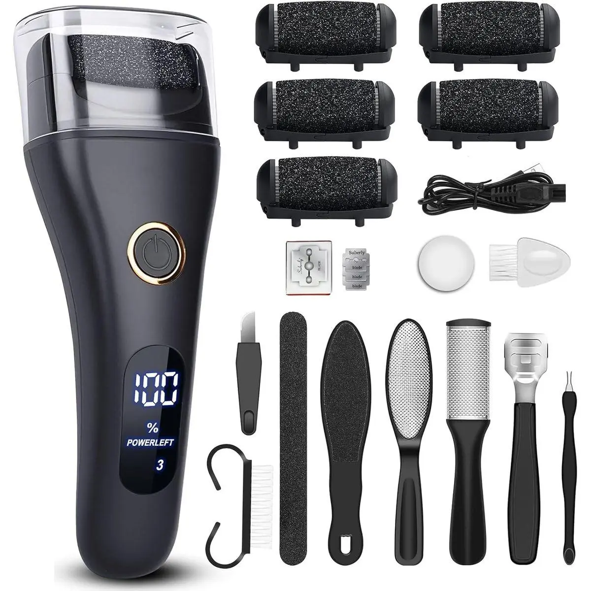 Electric Foot File Callus Remover for Feet - 6pcs Larger Grinding Head&3Speed, Pedicure Kit Foot Scrubber Deadskin Callus Remover, Foot Care Kit Pedicure Tools for Dead Skin Callus Hardskin Dry Cracks