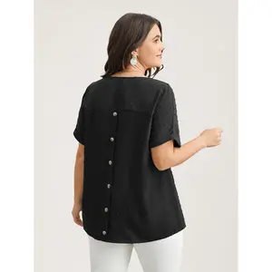 【Summer Turn-Up】BlOOMCHIC Plus Size Back-Button Textured V-Neck Shirt [1x-6x] 2026 Summer Pick for Mother's Day