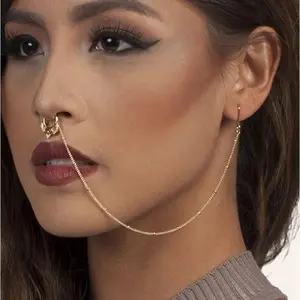 Popular Puncture Jewelry New U-shaped Fan Chain Nose Ring Nose Partition Popular gold-plated Nose Chain