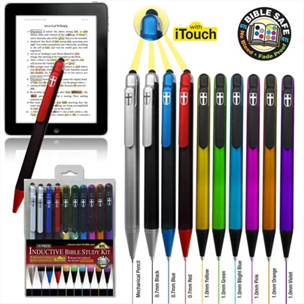 212 MAIN 10-Piece Inductive Bible Study Kit - G T Luscombe Co DIY Woodwork Accessory, Mechanical Pencil with 0.7mm Fine Tip, 1.0mm Medium Point, Cross Design, Universal Touch Screen Itouch Stylus for Notes, Markings & DIY Enthusiasts