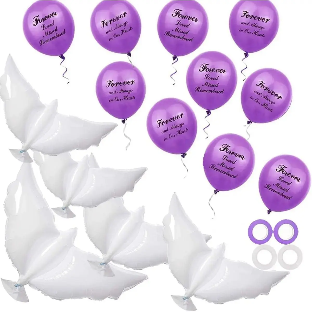 26 count Purple Memorial Funeral Remembrance Balloons and 41.3 Inch Peace  Balloons for Release in Sky,Condolence, Funeral, Anniversary, Memorial