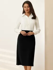 INSPIRE CHIC High Waist Split Back Basic Midi Pencil Skirt Black