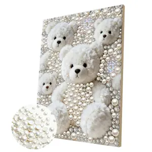 New Frameless 2D Pearl Diamond Painting Set, Cute Bear Pattern, Diamond Pattern Design, Canvas Wall Decor for Living Room, Bedroom, Office, Christmas Gift, Diamond Art Kit