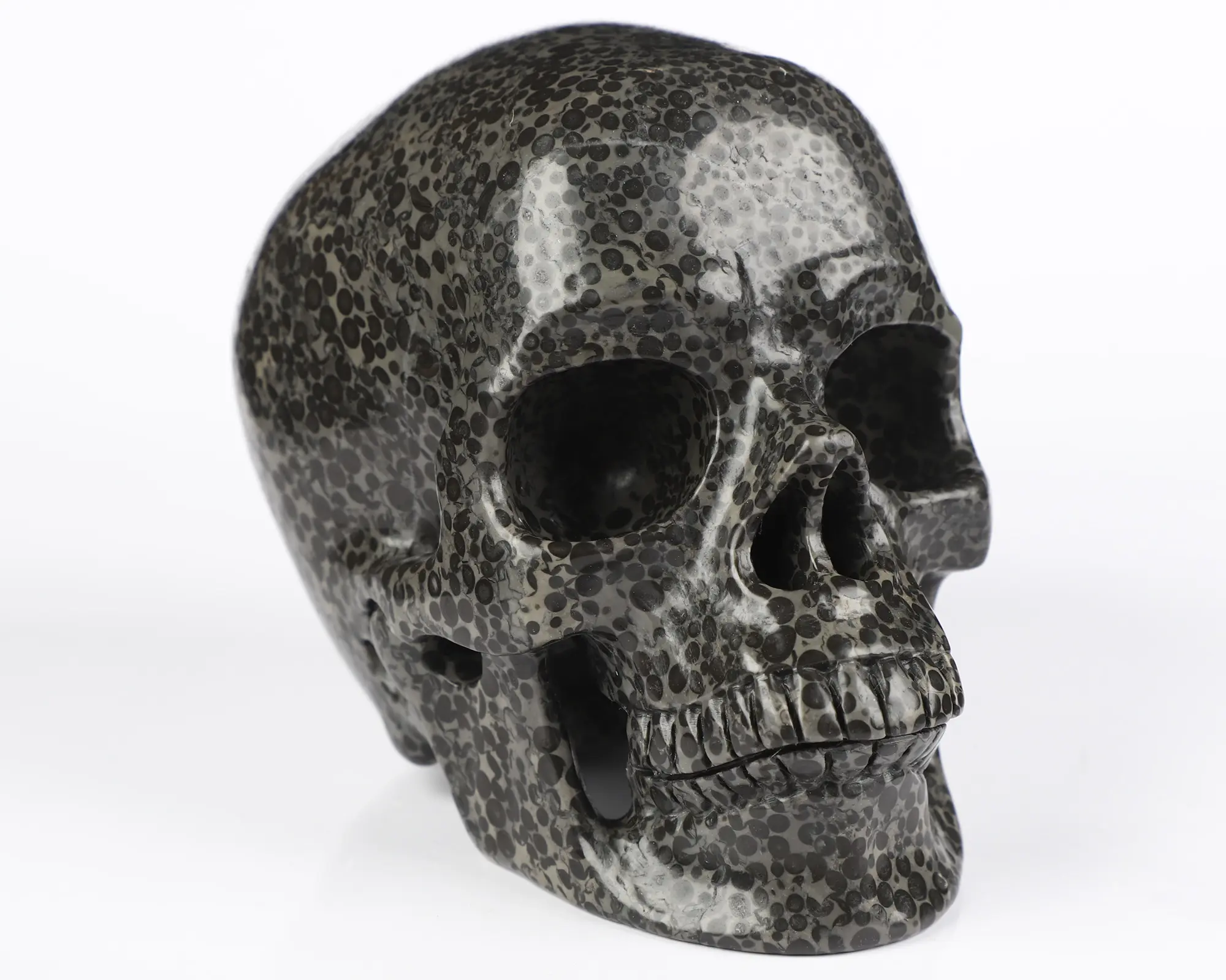 5.2" Hand-Carved Chinese Leopard Skin Jasper Crystal Skull, Super Realistic, Natural Stone Decor, Healing Natural Crystal Decorations