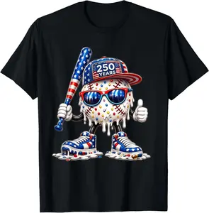 250 Years Boys Girls Cool Baseball Ice Cream Drip for 4th of T-Shirt  Cotton Shirt