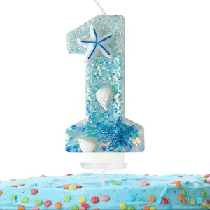 1pc Ocean Beach Starfish Theme Creative 0-9 Birthday Candles Cake Decoration Atmospheric Birthday Baking Plugin, Suitable For Wedding Anniversary Party Children Adult Celebration Supplies