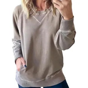 Women's Ribbed Accent Pocketed Pullover, Fall Batwing Sleeve Ribbed Pullover With Pockets
