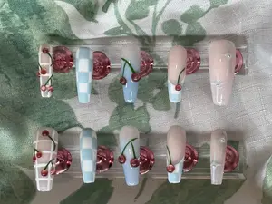 Cherry Checkered Nail Full Set
