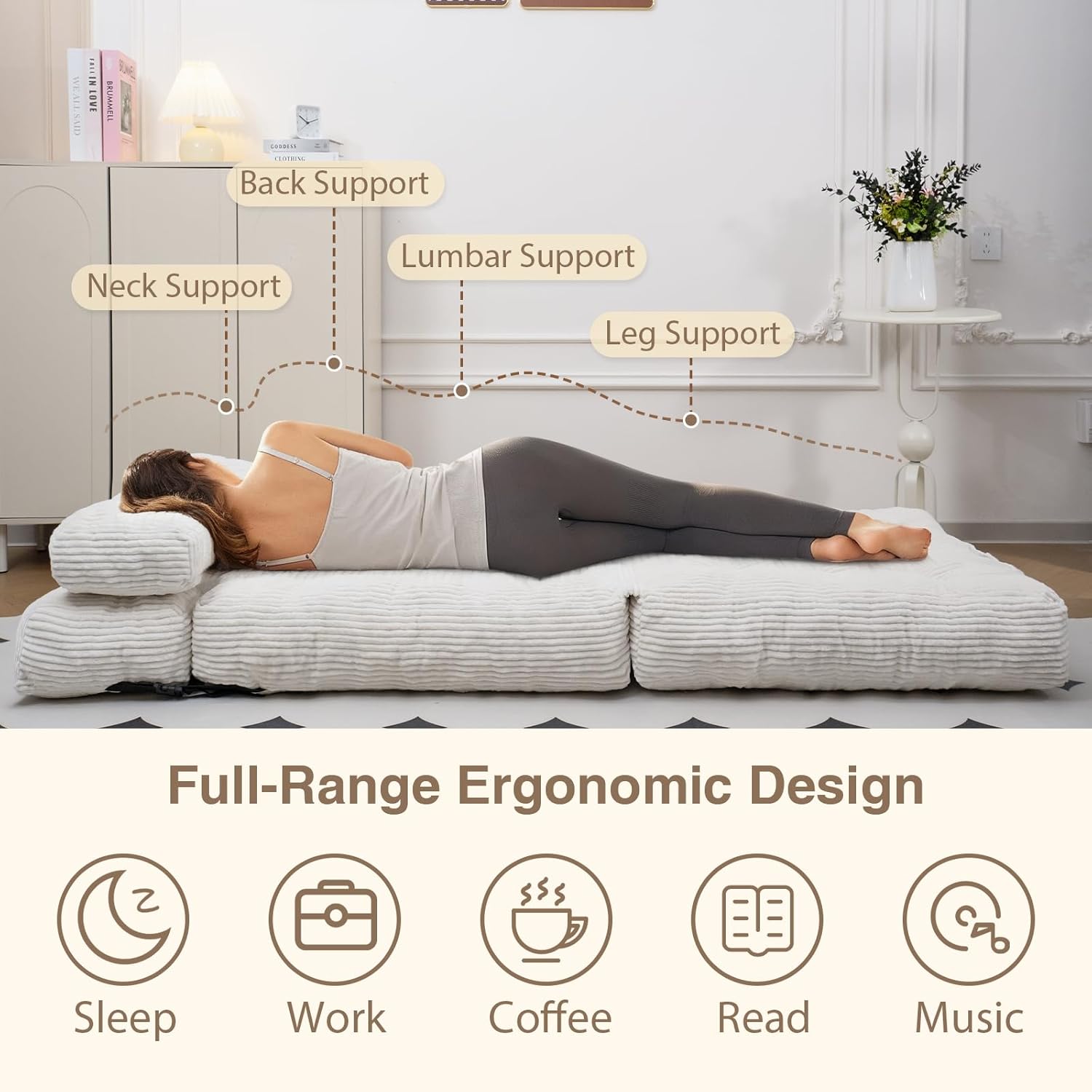 Folding Sofa Bed Convertible Sleeper Chair with Pillow Foldable Mattress with Back Support Portable Fold Out Chair Bed Comfy Floor Sofa Lounge for Living Room Bedroom Gray Single