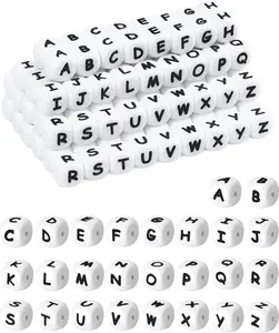 130Pcs FIVEIZERO Silicone Letter Beads, 12mm A-Z Alphabet Beads,Square Bead for Bracelets and Keychains, Large Letter Bead for Necklaces and Lanyards Making（White）