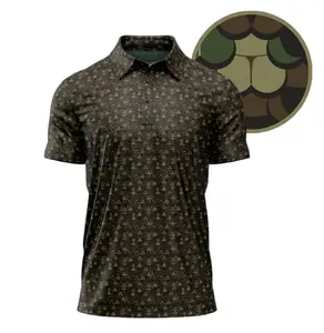 Whale Tail Camo Master Tour Polo Shirt Top Trendy Camo All-Over Print Lightweight Quick-Dry Fabric 3-Button Placket Regular Fit Mens Fashion Golf Polo Shirts