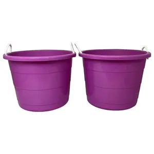 Homz 17 Gallon Indoor Outdoor Storage Bucket w/ Rope Handles, (2 Pack) Container Plastic
