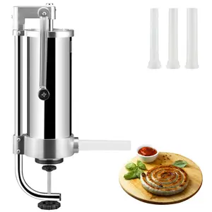 VEVOR Sausage Stuffer, 5LBS/3L Capacity, 304 Stainless Steel Vertical Sausage Stuffer, Sausage Filling Machine with 3 Stuffing Tubes, Suction Base and Manual Crank for Household or Commercial Use Kitchen Meat