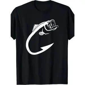 bass fish hook minimalist graphic tshirt, fishing angler oversized tee, men's fisherman streetwear casual cotton top, angler daily wear gift shirt