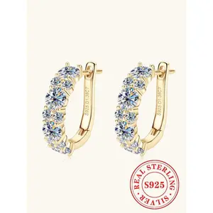 925 Sterling Silver Synthetic Moissanite Fashionable Hoop Earrings, Elegant Jewelry for Women for Party, Daily Clothing Decor, Trendy All-match & Exquisite Jewelry for Birthday Gift