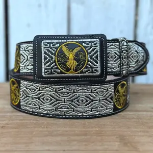 “El Centenario” Western Style Belt Made with Genuine Leather with Silver and Golden Embroidery | Made in Mexico