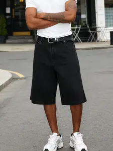 Men's Vintage Washed Denim Shorts, Loose Fit Workwear Bermuda Shorts for Summer, Casual Everyday Style with Knee Length